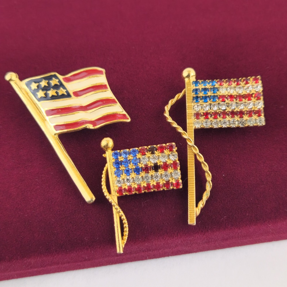 Three Vintage American Flag Brooches Celebrate 250 Years Independence w/ Style